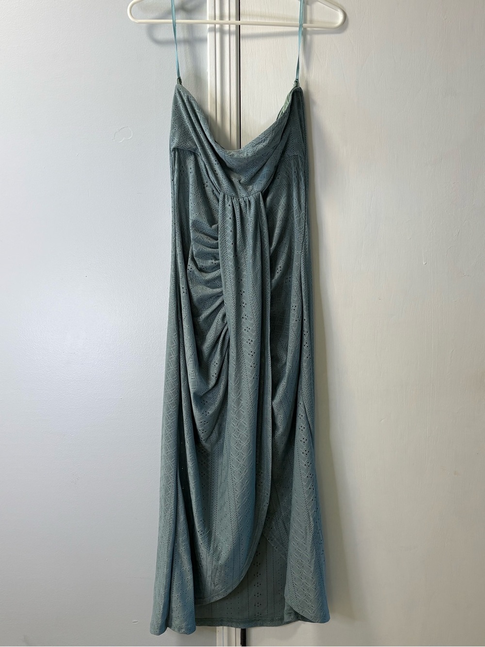 Light Seafoam Draped Midi Strapless